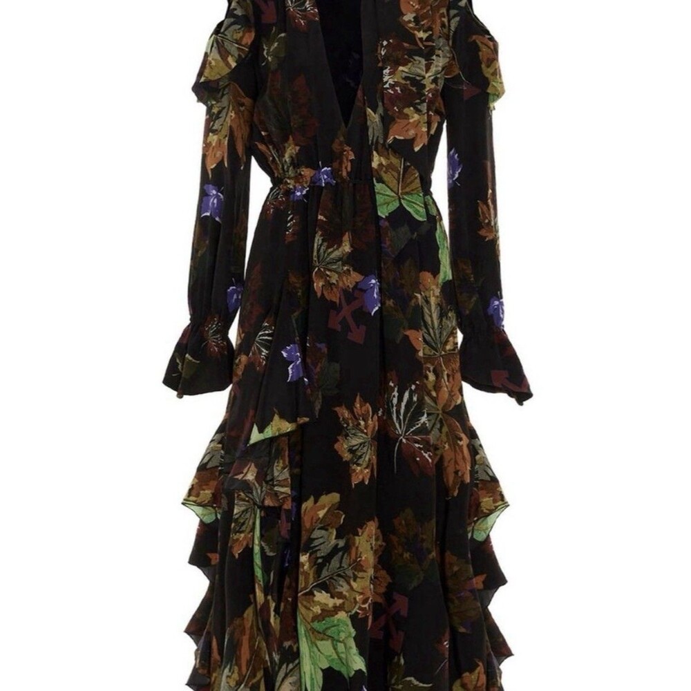 Off-White Silk Leaves Long Dress NWT 38 Retail $1800